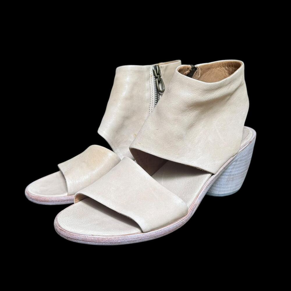 2010s p monjo minimalist avant garde boho white leather cut out sandals